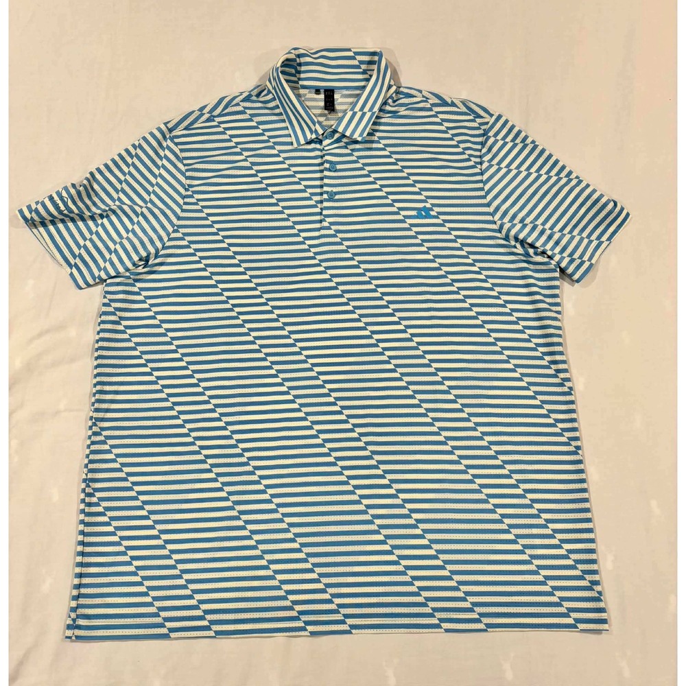 Adidas Mens Golf Polo Shirt Blue White Striped Conquistador 2XL Geometric Mesh